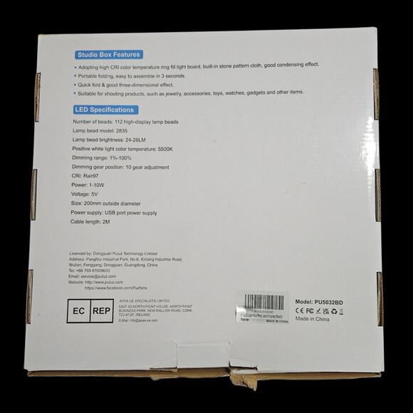 Puluz 30cm Foldable LED Ring Light Studio Box w/ 6 Backgrounds CRI97 USB Powered - Picture 3 of 4